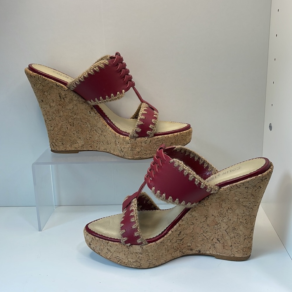 Colin Stuart Red Leather Wedge Sandals Size 8.5 - image 5